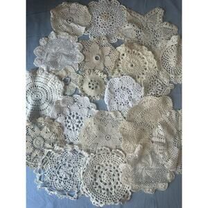 Vintage Doily Lot of 20 Small Decorative Doilies White Cream Lace Crochet